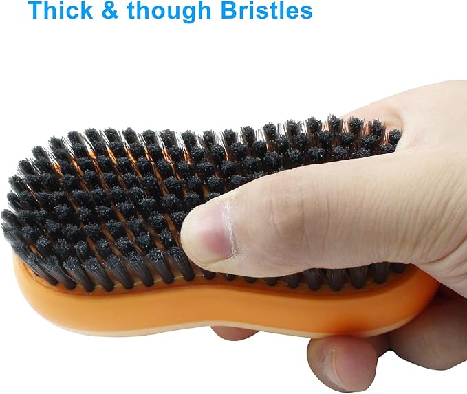 Hitefu 2 Pack Double Sided Laundry Stain Brush with Silicone Surface, Soft Bristle Scrub Brush for Shoes, Clothes, Underwhere & Fabric Cleaning (Blue & Orange)