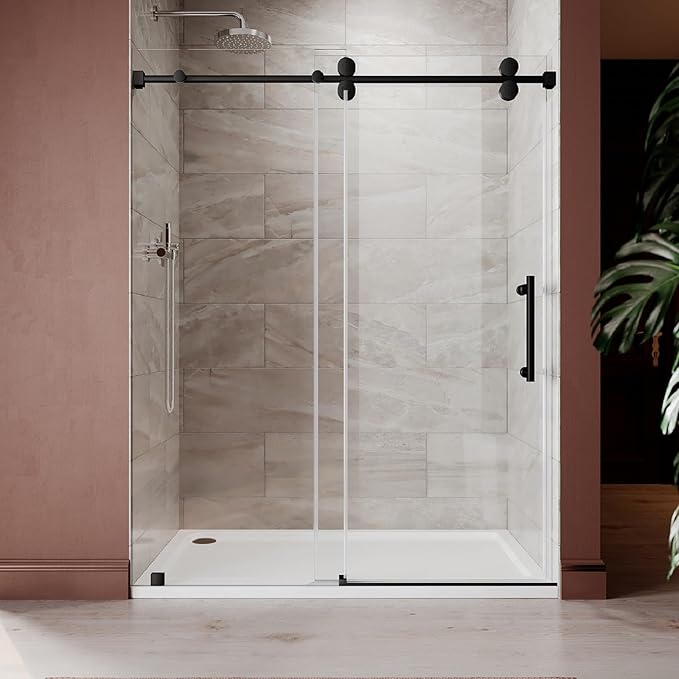 66-72 Inch x 76 Inch Sliding Frameless Shower Door, 3/8" Tempered Glass with Easy-Cleaning Coating, Stainless Steel Rollers & SGCC-Certified Stability, Matte Black