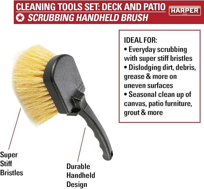 Harper 37518700 All-Purpose Scrubbing & Squeegee Brush Set with 10 in. Wash Brush with Flow-Through Handle, 24 in. Floor Squeegee, 10 in. Deck Brush and 8 in. Handheld Scrub Brush