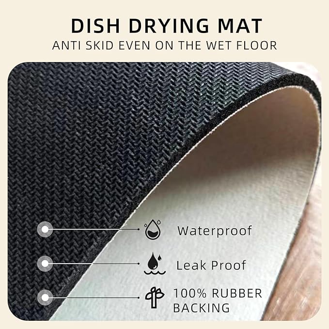 Dish Drying Mat Absorbent Moroccan Coffee Mat Rubber Backed Soft Silicone Kitchen Dish Draining Mat for Kitchen Bathroom Coffee Bar (Light Tan, 16 x 24 Inches)
