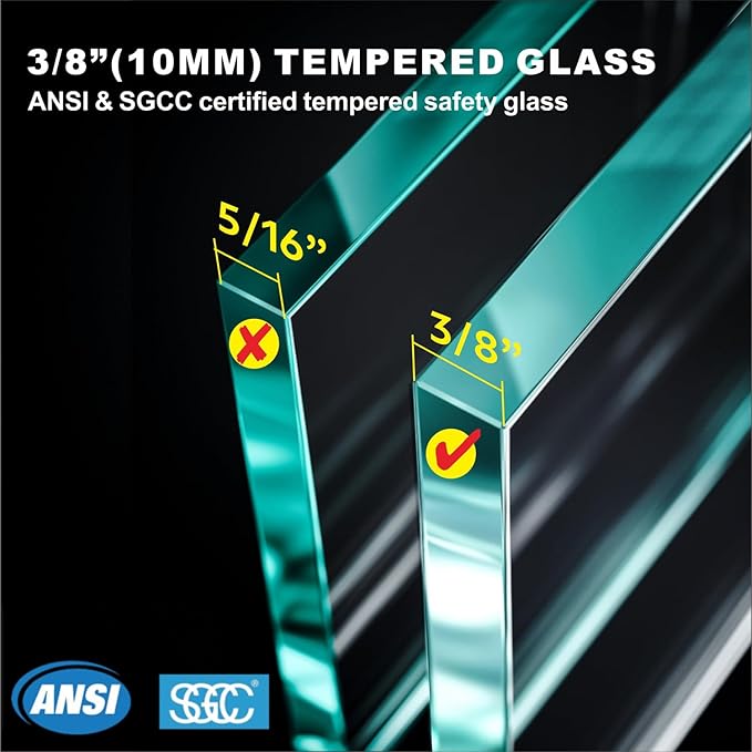 31" W ×80" H Shower Glass Panel, Frameless Fixed Glass Shower Panel with Clamps, 3/8" (10mm) Thick Clear Certified Tempered Shower Door, Bathroom Shower Screen in Matte Black UKH07B2-31X80-MBL