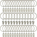 40 Pack Curtain Rings with Clips, Drapery Clips with Rings, Drapes Rings 1.26 in Interior Diameter, Fits up to 1 in Curtain Rod, Matte Silver