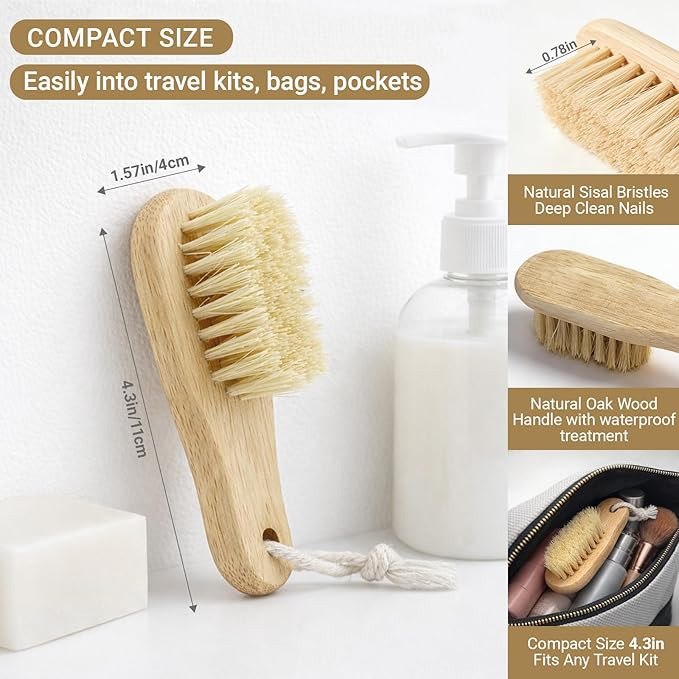 Wood Nail Brush with Hanging Hole, Fingernail Brushes for Cleaning Under Nails, Small Nail Cleaning Brush Set with Firm Sisal Bristles, 3Pack of Wooden Nail Scrubbers(Yellow)