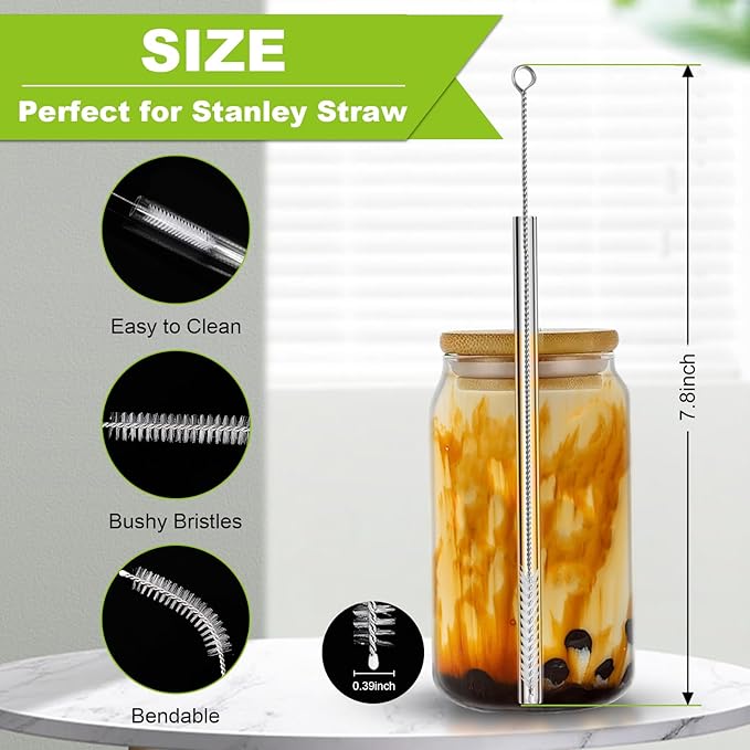 Long Straw Cleaner Brush Set Travel: 8 Pack Straw Brush Cleaner for Cleaning Straws, Stainless Steel & Bendable Nylon Brushes - Durable & Rust Resistant Cleaning Solution for Home and Office