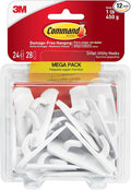 Command Small Utility Hooks, Damage Free Hanging Wall Hook with Adhesive Strips, No Tools Wall Hook for Hanging Organizational Items,24 White Hooks & 28 Strips(Pack of 12)