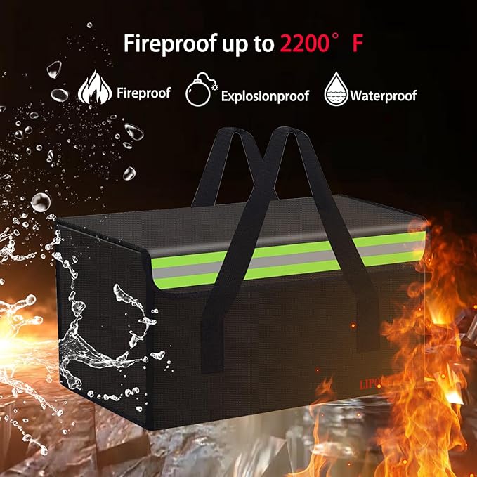 Lipo Battery Safe Bag Large Capatity Fireproof Bag for Ebike Lipo Battery Other Batteries Storage Charging Transport Home Office Travel Safe Storage Pouch