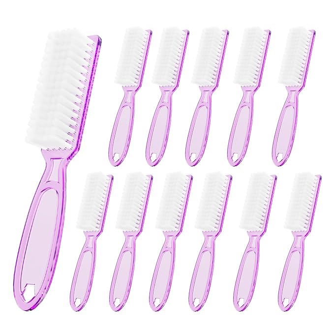 12 Pcs Handle Grip Cleaning Brushes, Hand Fingernail Nail Scrub Manicure Brush Pedicure Brush, Use for Toe and Nails Cleaning (Clear Purple)