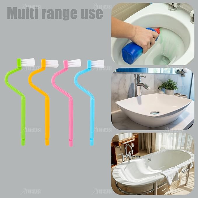 AUEAR, 4 Pack Plastic Curved Small Toilet Brushes Cleaning for Edges Corner Crevices