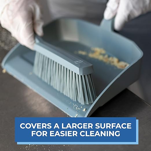 Vikan 45893 Bench Cleaning Brush, Polypropylene/Polyester Medium Bristle Dustpan Brush & Sweeper, 14 Inch, Blue