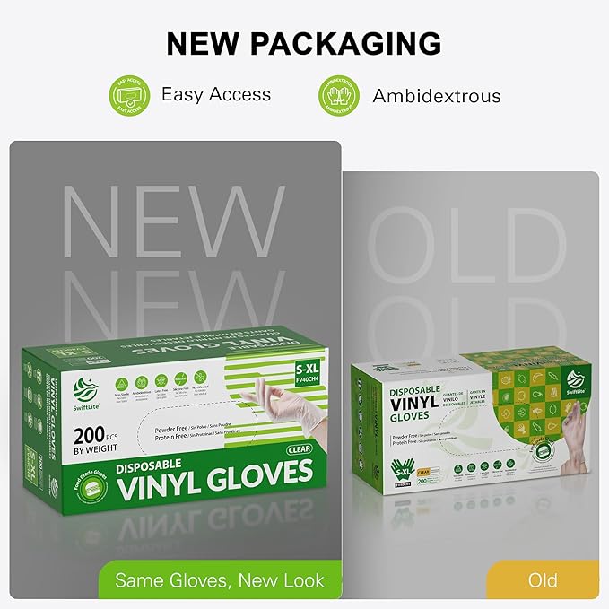 Disposable Vinyl Gloves, Food Safe, Latex-Free Powder-Free Clear Plastic Gloves for Cooking, House Clean, Food Prep
