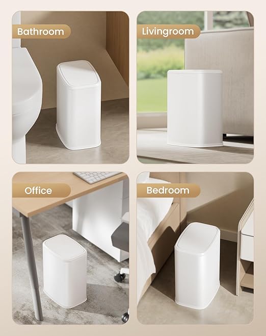 Cesun Small Bathroom Trash Can with Swing-Top Lid,8L/2.1 Gallon Stainless Steel Garbage Can with Removable Inner Bucket, Slim Waste Basket for Home, Office, Toilet, Bedroom, Living-Room (White)