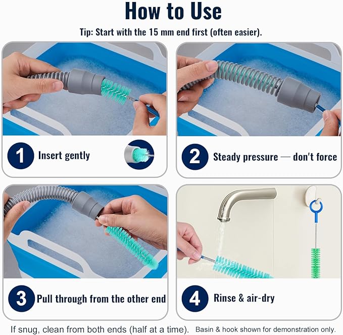CPAP Hose Cleaner Brush – 78.7" Dual-Ended CPAP Hose Brush for 15mm & 22mm Tubing, CPAP Tube Cleaning Brush with 2 Detail Brushes for Mask Vent & Humidifier Cleaning