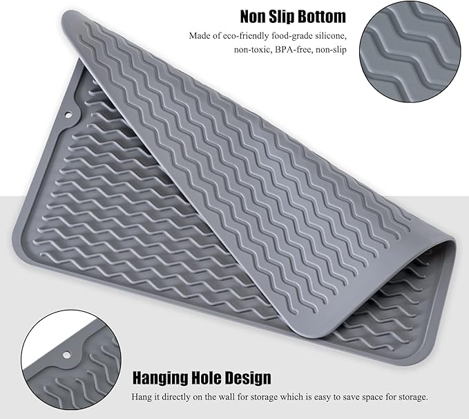 Silicone Dish Drying Mat for Multiple Usage, Easy clean, Eco-friendly, Heat-resistant Dish Drainer Mat for Kitchen Counter,Sink,Refrigerator or Drawer liner (12" x 12", White)