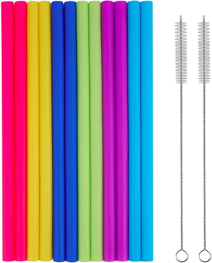 tifanso 14PCS Reusable Silicone Straws with Cleaning Brushes, 10" Flexible Extra Wide Large Jumbo Drinking Straws, Great for for 30oz and 20oz Tumblers Yeti/Rtic and Milkshakes