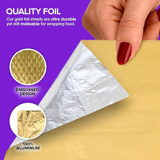 200 Count Pre-Cut Deli Gold Aluminum Foil - Heavy Duty 12' Pop Up Sheets for Restaurant, Disposable Foil for Food, Burrito, Hot Dog or Sandwich