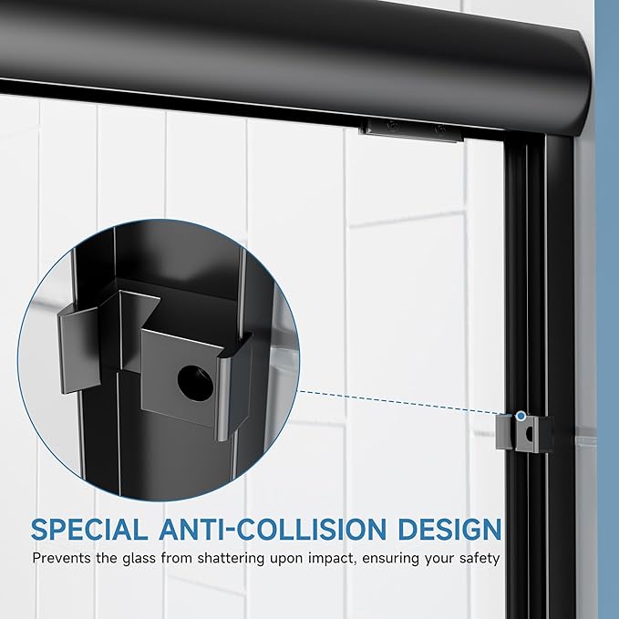 Double Sliding Bathtub Door 56-60“W x 57” H, Semi-Frameless Bath Tub Door - 1/4"(6mm) Tempered Glass Tub Shower Door with Explosion-Proof Film, Easy to Clean, Matte Black