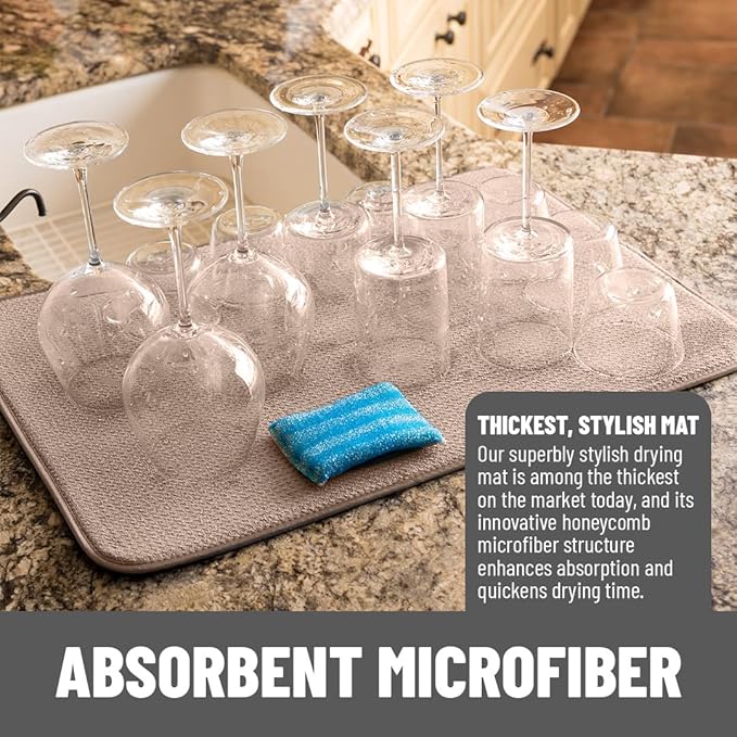 Bellemain XXL Dish Mat 24" x 17" ( LARGEST MAT ) Microfiber Dish Drying Mat , Super absorbent ( Mocha )