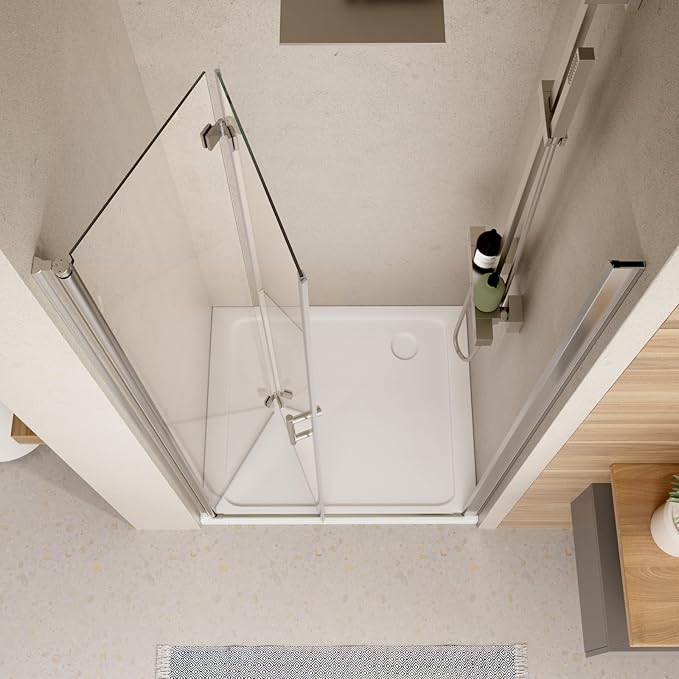 Bifold Shower Door, Royal Guard 34" W X 72" H Frameless Glass Shower Door with 1/4" (6mm). Clear Tempered Shower Glass Door,Pivot Swing Shower Doors,Chrome Finish