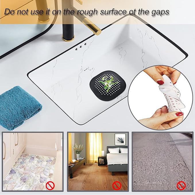 Hair Drain Catcher,Square Drain Cover for Shower Silicone Hair Stopper with Suction Cup,Easy to Install Suit for Bathroom,Bathtub,Kitchen 2 Pack (Ivory White Black)