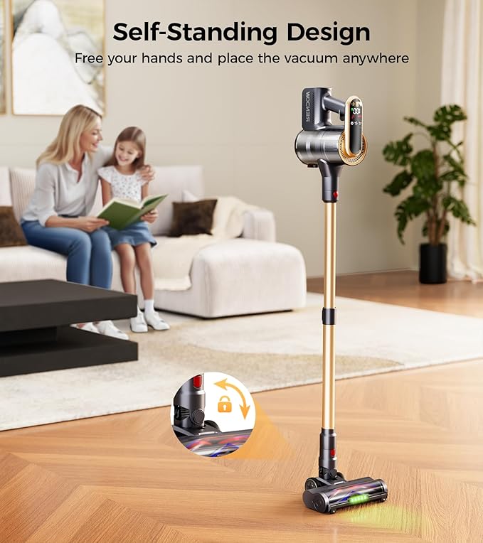 RENDOW Cordless Vacuum Cleaner, 550W 45Kpa Stick Vacuum, 65Mins Vacuum Cleaners for Home with LED Display, Self-Standing Anti-Tangle Lightweight Vacuum Cordless for Carpet Hardwood Floor