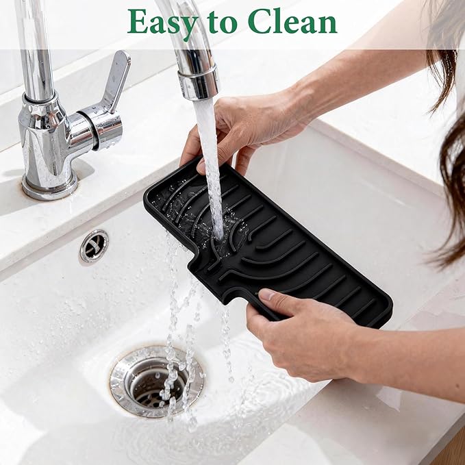 GUUKIN Sponge Holder for Kitchen Sink, Sink Caddy and Soap Tray | 10x5 inch Kitchen Sink Organizer | Compatible with Scrub Daddy, Kitchen Sink Accessories (Black)