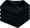Homaxy 100% Cotton Waffle Weave Kitchen Dish Cloths, 4-Pack Ultra Soft Absorbent Dish Towels, Quick Drying Dish Rags, 12 x 12 Inches, Black