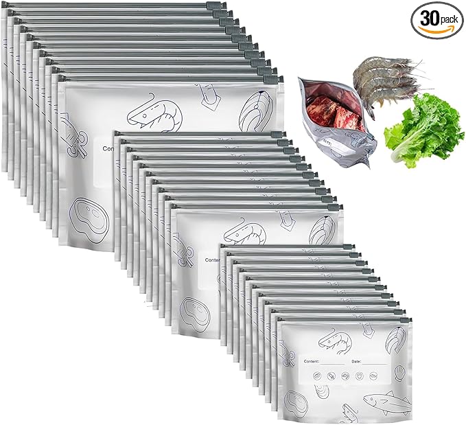 Resealable Aluminum Foil Storage Bags 30PCS, 3 Sizes Thick Stand-Up Pouches, Lightproof Moisture-Proof Food Saver Bags for Snacks Spices Meat Vegetables Dried Foods