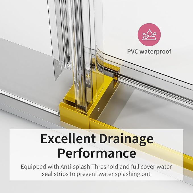 56-60" W x 76" H Frameless Soft-Close Sliding Shower Door, 3/8" (10mm) SGCC Tempered Glass, Reversible Install, Brushed Gold, Elegant Bathroom Upgrade