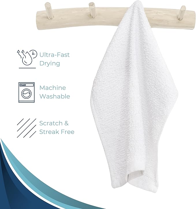 Looperry White Terry Cloth Rags (60 Pack Bulk) 13"x13" Inches Commercial Grade Dish Cloth Multipurpose Cleaning Rags for Housekeeping, Car Wash. Absorbent & Reusable Bar Mop Towels for Kitchen Cotton