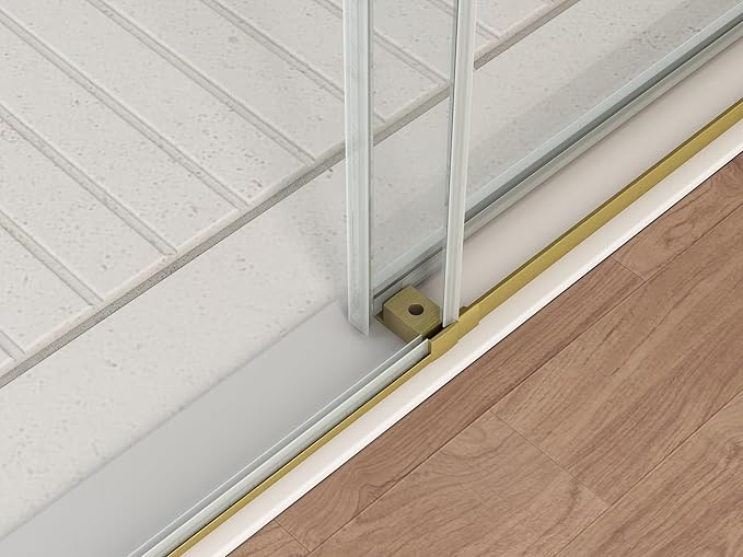 Sunrosa Frameless Shower Door, 44-48" W x 76" H Sliding Shower Door with Handle, Glass Shower Door with 5/16" (8 mm) Clear SGCC Tempered Glass, Brushed Gold