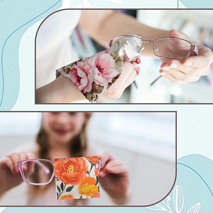 6 PCS Glasses Cleaning Cloth Eyeglass Lens Microfiber Cleaning Cloth Reusable Phone Screens Camera Cute Aesthetic Women Girls(6.3"x6.3")-Fruit Flowers