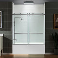 Woodbridge Frameless Bathtub Shower Doors 56-60" Width x 66" Height with 5/16"(8mm) Clear Tempered Glass, 2 Ways Opening & Double Sliding in Brushed Nickel Finish