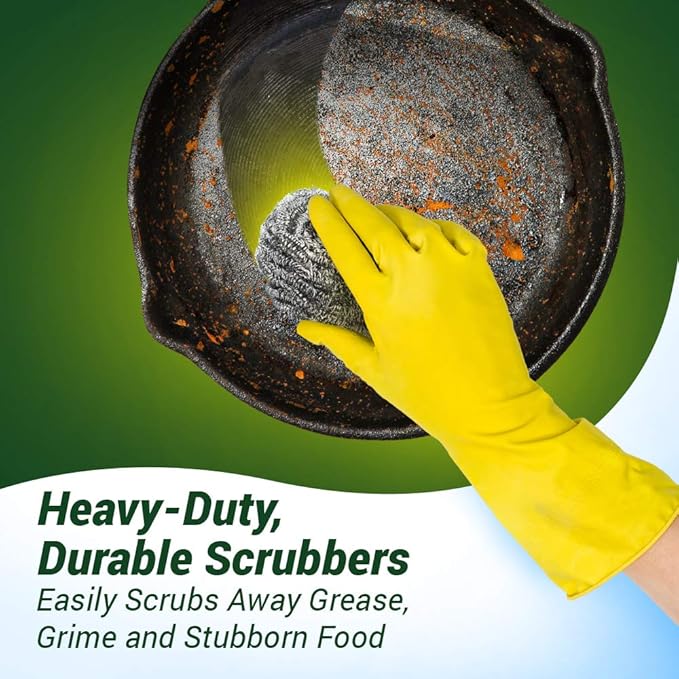 Fuller Brush Stainless Steel Scrubbing Sponges – 3-Pack (3 Sets of 3 = 9 Pieces) – Heavy Duty Kitchen Scour Sponges for Dishes, Pots & Pans
