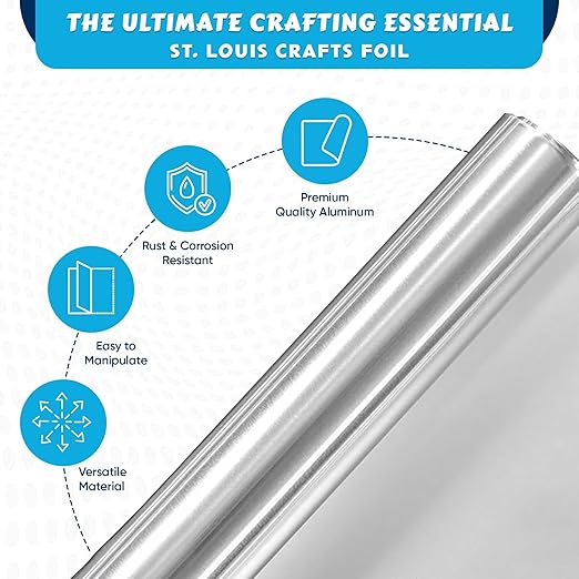St. Louis Crafts Aluminum Metal Foil Roll, 36 Gauge, 12" x 10', Durable Foil for DIY and Crafting Projects