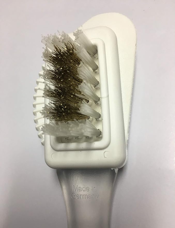 Pedag Suede Shoe Cleaner Brush, German Made, 4-Way Cleaning & Refreshing for Suede Leather Products with Brass & Nylon Bristles, 1 Brush