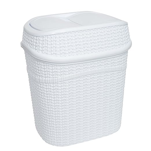Bath Bliss Sailor Knot Swing Top Waste Bin | Dimensions: 11.22" x 8.27" x 12.6" | 9.5 Liter | Swing Top | Sailor Knot Design | Great for Bathroom | Office | Bathroom Accessories | White