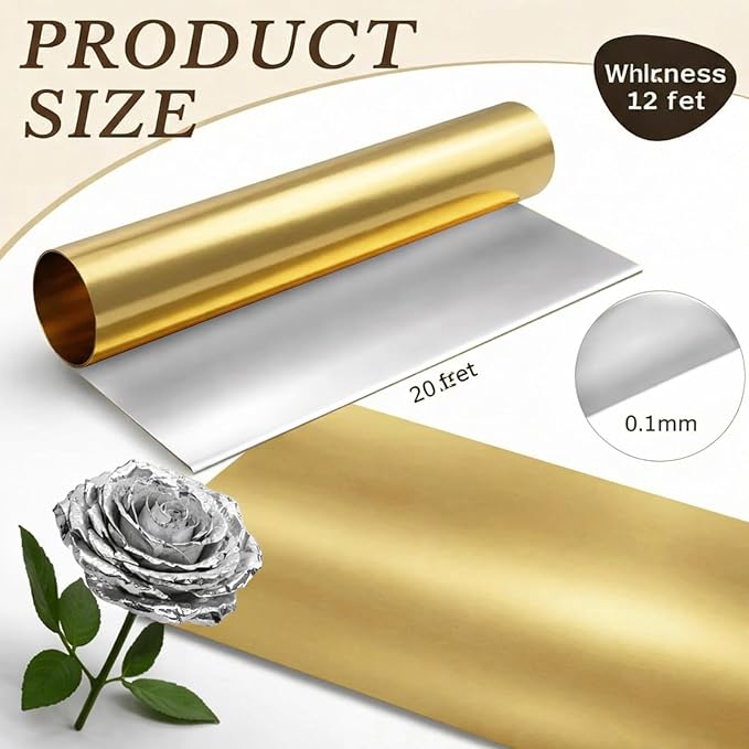 Yaocom 1 Roll Aluminum Metal Crafts DIY Foil 12 Inch x 20 ft x 0.1 mm Thick for Art Project Aluminum Flashing Roll Wide Sheet Multipurpose Metal Sheets for DIY and Crafting Projects (Single Golden)