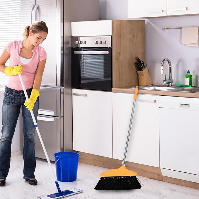Soft Bristle Sweeping Broom with Metal Handle Household Floor Sweeping Broom for Indoor and Outdoor Use Suitable for Kitchen and Garage Cleaning