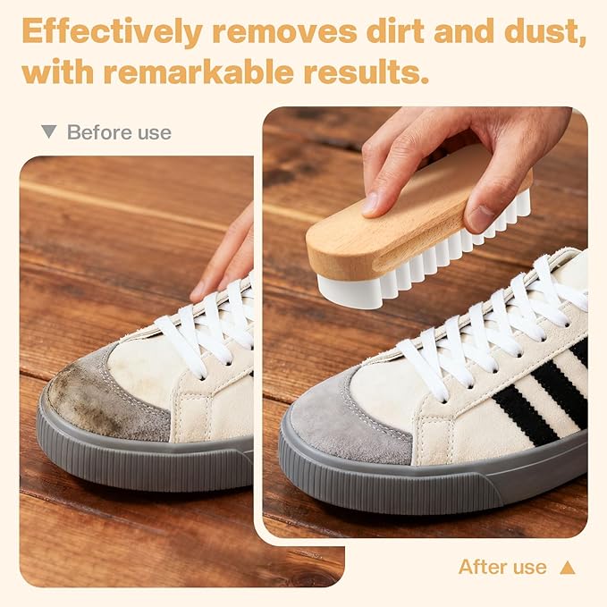 2 Pcs Suede Shoe Brush Nubuck Leather Cleaner Shoes Shine Dauber Crepe Applicators Set with Cleaning Eraser Cloth(2 Suede Detailing Brushes)