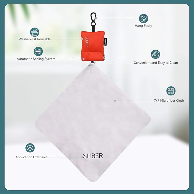 SEIBER Eyeglass Cleaning Microfiber Cloth - with Neoprene Pouch | 7 x 7 inch Glasses Cleaning Cloth for Sunglasses,Laptops, Cameras,Screen | Self-Closing Bottom(2PCS,OR)