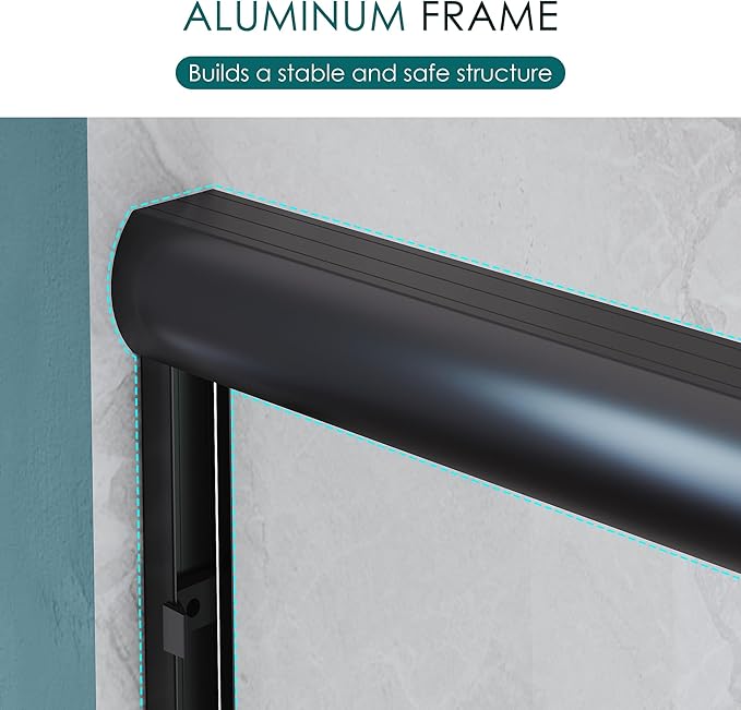ELEGANT Double Sliding Shower Door 44-48" W x 72" H, Semi-Frameless Bypass Shower Glass Door with Dual Towel Bar Handles, 1/4" Tempered Glass for Walk-in Shower, Matte Black