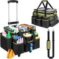 Large Rolling Cleaning Caddy Bag with Detachable Trolley,Cleaning Cart on Wheels with Shoulder Strap,Cleaning Supplies Organizer for Housekeepers,Green