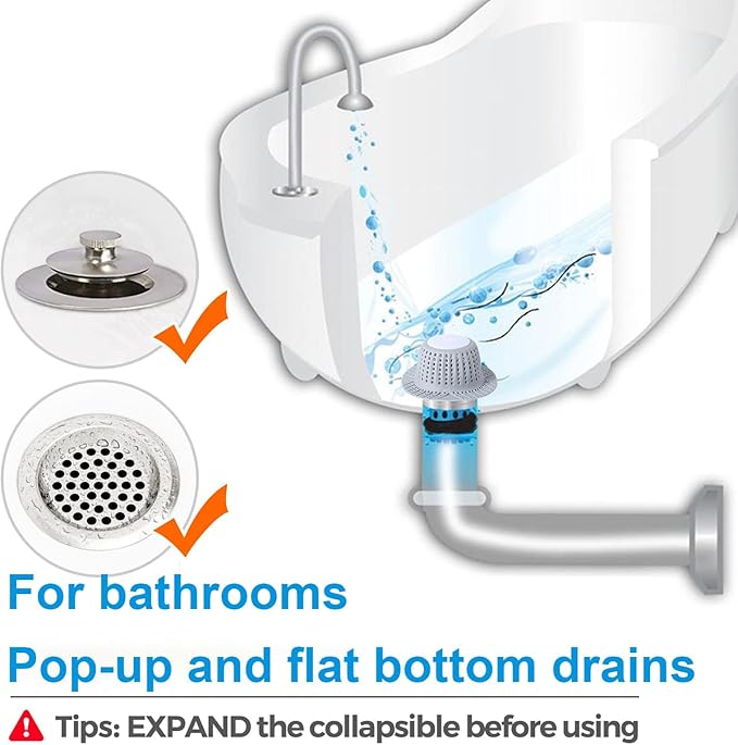 Silicone Shower Drain Hair Catcher for Bathtub - Fits Over Pop-Up Drain Stopper & Flat Drains Easy to Clean (Grey)