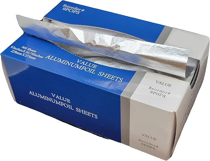 Aluminum Foil Sheets - Pop Up Dispenser, Heavy Duty Foil for Hair Color Application and Highlighting, Food Wrapping & Storage - 9” W x 10.75” L (6 boxes of 500 counts)