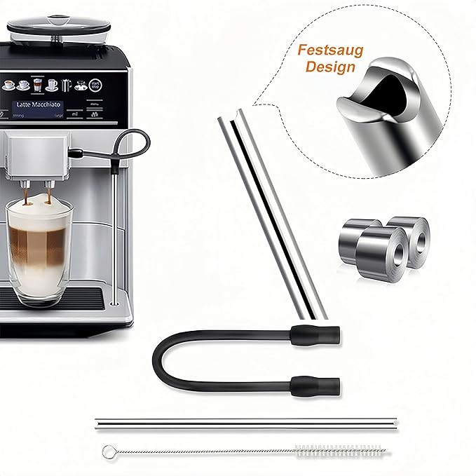Coffee Machine Replacement Milk Tube: Compatible with Bosch and Siemens Coffee Machines, Stainless Steel Silicon Milk Hose with Cleaning Brush Frother Accessories