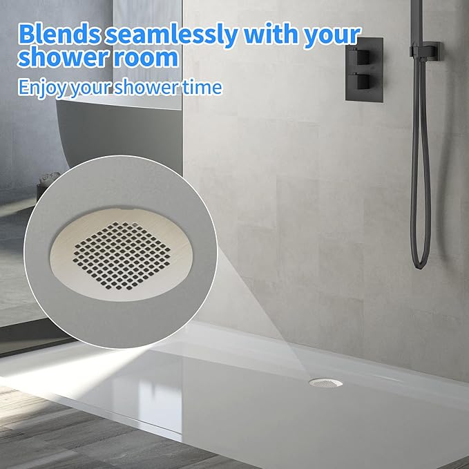 Shower Drain Cover, Shower Drain Hair Catcher Snap-in Replacement Strainer, Brushed Silver Round Grate, Drain Protector Designed for 4.25" D Standard Round Shower Drains
