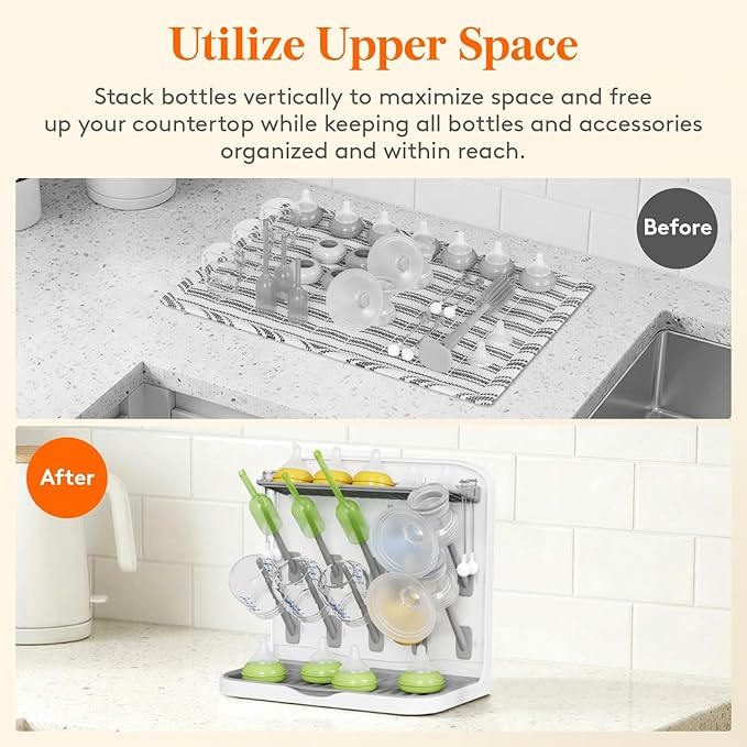 Lifewit Baby Bottle Drying Rack with 10 Hooks, Vertical Rack Dryer with Removable Pacifiers Box, Drip Tray, Space Saving Countertop Holder Organizer for Weighted Straws, Pump Parts