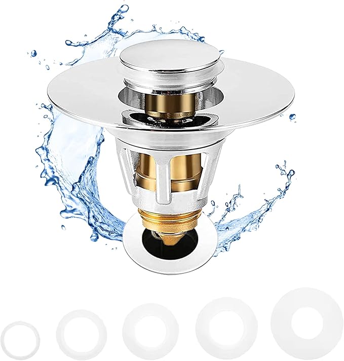 Fransiton Bathroom Sink Drain Stopper, 1.1-1.77 Inch Basin Pop Up Sink Drain Stopper, Anti Clogging Drain Plug with Detachable Hair Catcher, Chrome Plated
