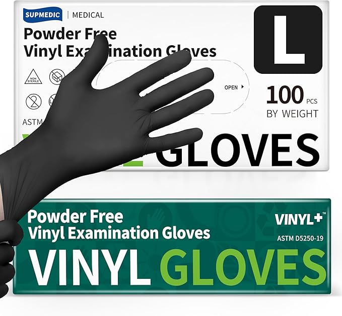 Vinyl Disposable Exam Gloves, Black 4Mil Powder-Free Latex-Free Medical Food Safe Cooking Cleaning Glove 100 &1000Ct