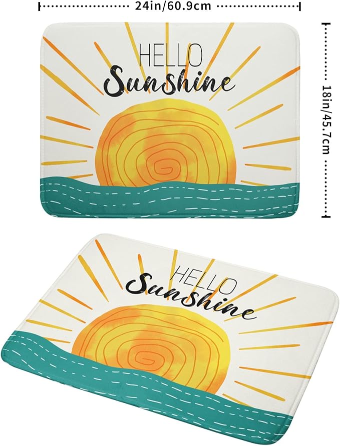 Summer Seaside Sunset over Sea Dish Drying Mat for Kitchen Counter,Hello Sunshine Drying Mat 18 x 24 Inch with Absorbent Reversible Microfiber Drying Pad for Coffee Bar